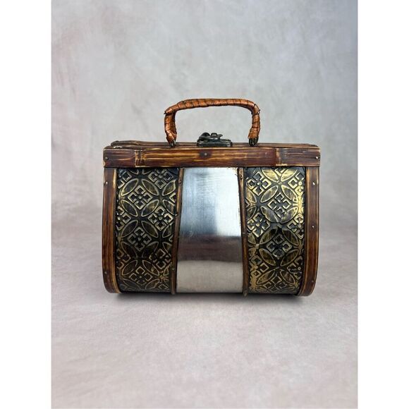 Vintage Wooden and Metal Purse Mod 1960s 1970s Handbag - Picture 1 of 8